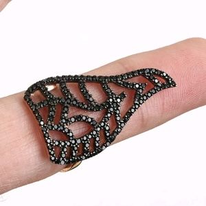 Black Onyx feather gold ring